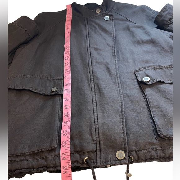 Free People Linen Blend Bomber Utility Jacket Washed Black M - Picture 11 of 16